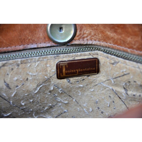 80s Brown Leather Shoulder Bag - by Louise Fontaine Bruxelles - Distressed - Picture 9 of 10